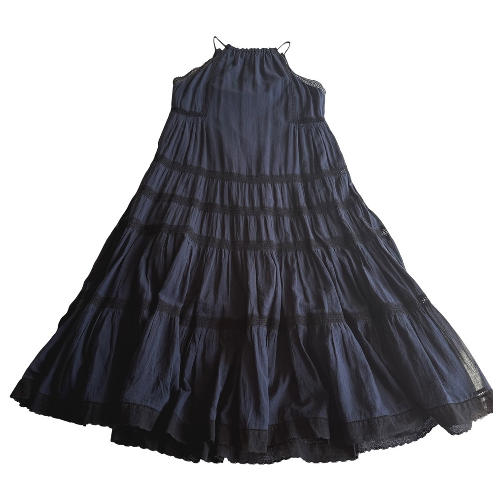 Rebecca Taylor Cotton Lawn Tiered Shirred Navy Black Picot Trim Sun Dress 2
